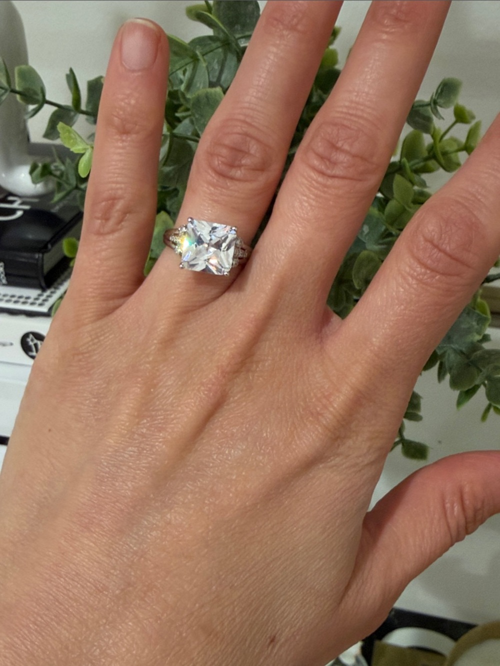 Silver Solitaire Cushion-Cut CZ Engagement Ring